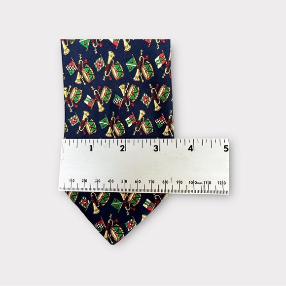 Salvatore Ferragamo Tie Necktie Blue Geometric Drum Trumpet Silk Made In Italy - Picture 4 of 12